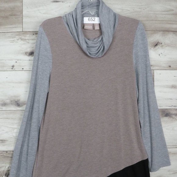 Chico's* Women's Long Sleeve Cowl Neck Asymmetrical Abstract‎ Hem Blouse~ Size 1 - Picture 7 of 15